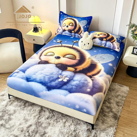 Huse De Pat Finet 180x200cm 5D - Husa cu Elastic si Fete de Perna Din Finet 180x200cm 5D - Fluturi Stralucitori