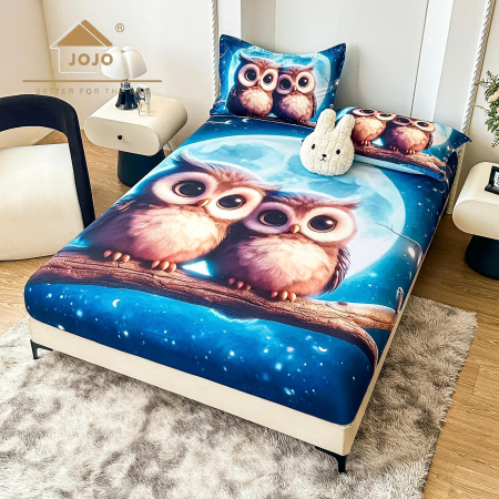 Huse De Pat Finet 180x200cm 5D - Husa cu Elastic si Fete de Perna Din Finet 180x200cm 5D - Fluturi Stralucitori