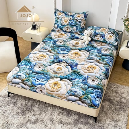 Huse De Pat Finet 180x200cm 5D - Husa cu Elastic si Fete de Perna Din Finet 180x200cm 5D - Fluturi Stralucitori