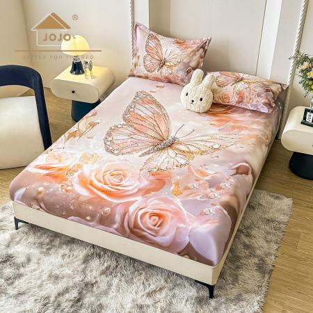 Huse De Pat Finet 180x200cm 5D - Husa cu Elastic si Fete de Perna Din Finet 180x200cm 5D - Fluturi Stralucitori