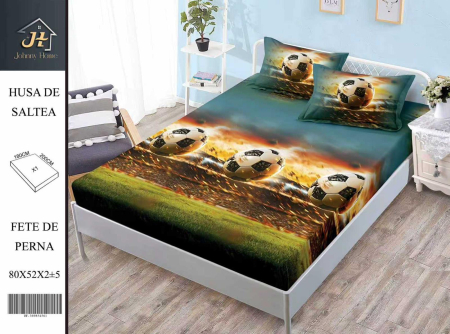 Huse De Pat Finet 180x200cm - Husa cu Elastic si Fete de Perna Din Finet 180x200cm 5D - Minge De Fotbal