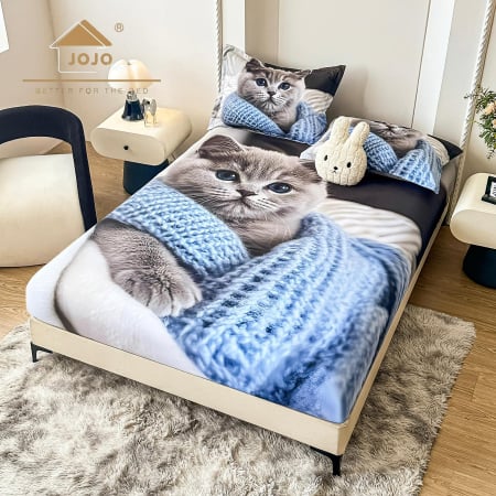 Huse De Pat Finet 180x200cm 5D - Husa cu Elastic si Fete de Perna Din Finet 180x200cm 5D - Fluturi Stralucitori