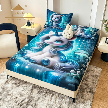 Huse De Pat Finet 180x200cm 5D - Husa cu Elastic si Fete de Perna Din Finet 180x200cm 5D - Fluturi Stralucitori