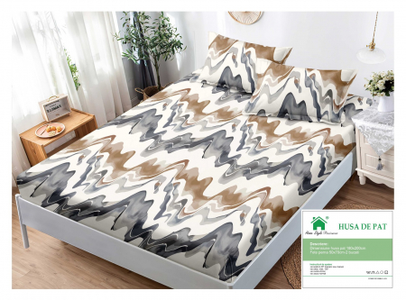 HUSE DE PAT CU ELASTIC - Husa cu Elastic si Fete de Perna Din Finet 180x200cm - Abstract