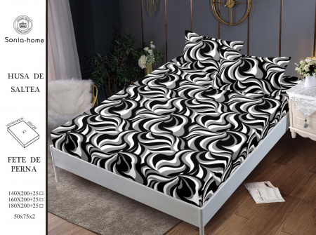 HUSE DE PAT CU ELASTIC - Husa cu Elastic si Fete de Perna Din Finet 180x200cm - Linii Abstracte