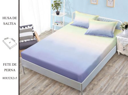 HUSE DE PAT CU ELASTIC - Husa cu Elastic si Fete de Perna Din Finet 180x200cm - Albastru Verzui Degrade