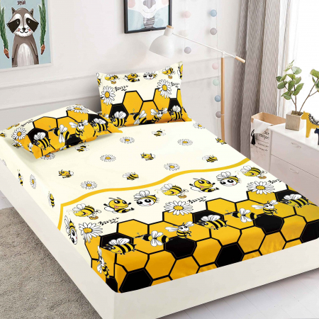 PRODUSE PENTRU COPII - Husa cu Elastic si Fete de Perna Din Finet 180x200cm - Albinuta ZumZum