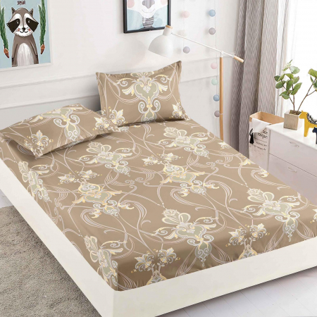 HUSE DE PAT CU ELASTIC - Husa cu Elastic si Fete de Perna Din Finet 180x200cm - Bej Royal