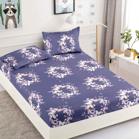 Huse De Pat Finet 180x200cm - Husa cu Elastic si Fete de Perna Din Finet 180x200cm - Coronita Din Fluturi