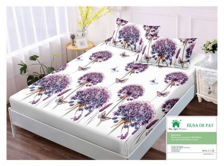 HUSE DE PAT CU ELASTIC - Husa cu Elastic si Fete de Perna Din Finet 180x200cm - Fluturi