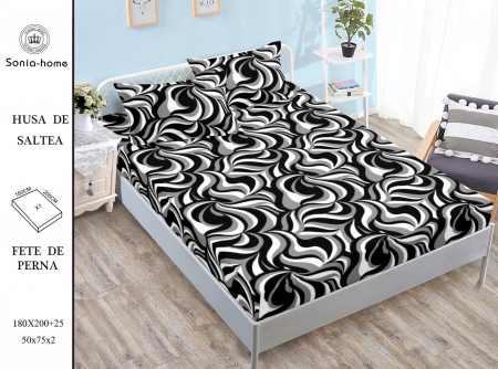 HUSE DE PAT CU ELASTIC - Husa cu Elastic si Fete de Perna Din Finet 180x200cm - Linii Abstracte