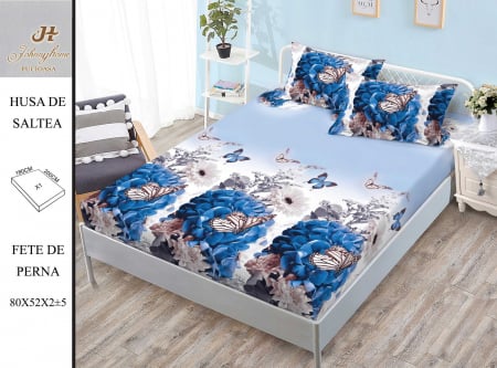 HUSE DE PAT CU ELASTIC - Husa cu Elastic si Fete de Perna Din Finet 180x200cm - Margarete Si Fluturasi