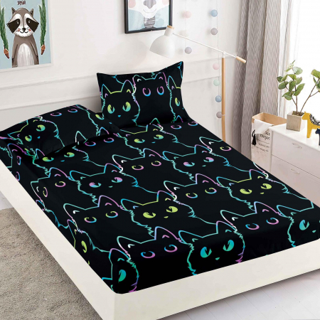 HUSE DE PAT CU ELASTIC - Husa cu Elastic si Fete de Perna Din Finet 180x200cm - Pisicuta