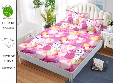 HUSE DE PAT CU ELASTIC - Husa cu Elastic si Fete de Perna Din Finet 180x200cm - Pisicuta Cu Ghem De Ata