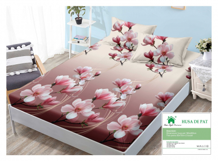 HUSE DE PAT CU ELASTIC - Husa cu Elastic si Fete de Perna Din Finet 180x200cm - Roz Magnolie