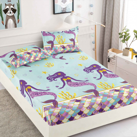 HUSE DE PAT CU ELASTIC - Husa cu Elastic si Fete de Perna Din Finet 180x200cm - Sirena