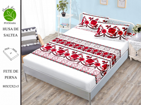 HUSE DE PAT CU ELASTIC - Husa cu Elastic si Fete de Perna Din Finet 180x200cm - Traditional Cu Trandafiri