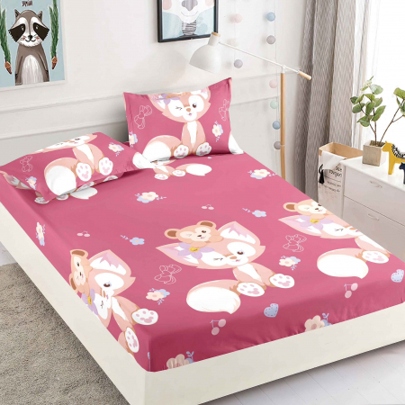 HUSE DE PAT CU ELASTIC - Husa cu Elastic si Fete de Perna Din Finet 180x200cm - Vulpita Si Ursuletul