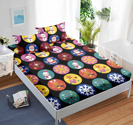 Huse De Pat Finet - Crăciun - Husa cu Elastic si Fete de Perna Din Finet - Multicolor