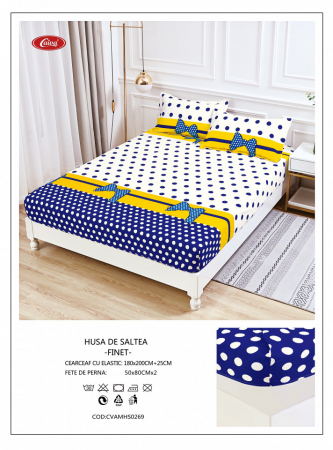 Husa cu Elastic si Fete de Perna Din Finet - Buline Si Fundite [1]