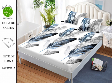HUSE DE PAT CU ELASTIC - Husa cu Elastic si Fete de Perna Din Finet 180x200cm - Feathers