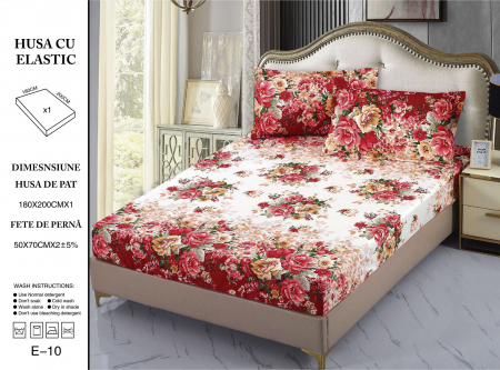 Husa cu Elastic si Fete de Perna Din Finet - Flori Colorate [1]