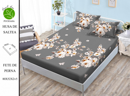 HUSE DE PAT CU ELASTIC - Husa cu Elastic si Fete de Perna Din Finet 180x200cm - Flori Pe Crenguta