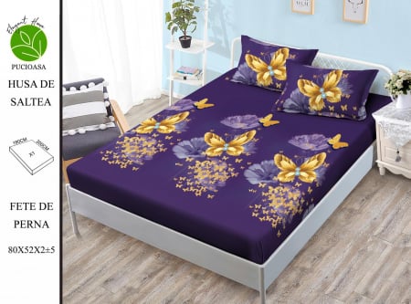 HUSE DE PAT CU ELASTIC - Husa cu Elastic si Fete de Perna Din Finet - Fluturasi Aurii