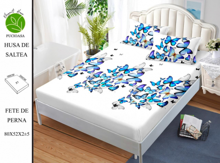 HUSE DE PAT CU ELASTIC - Husa cu Elastic si Fete de Perna Din Finet 180x200cm - Fluturasi Turcoaz