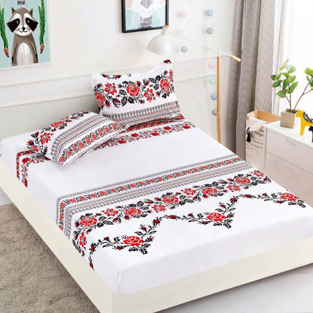 HUSE DE PAT CU ELASTIC - Husa cu Elastic si Fete de Perna Din Finet 180x200cm - Folclor Romanesc Traditional