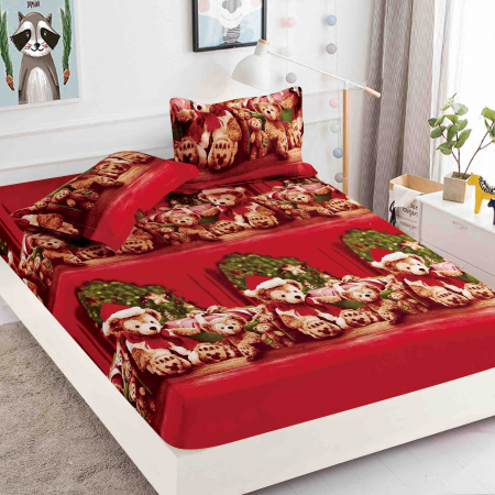Huse De Pat Finet - Crăciun - Husa cu Elastic si Fete de Perna Din Finet - Sweet Bear