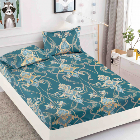 HUSE DE PAT CU ELASTIC - Husa cu Elastic si Fete de Perna Din Finet 180x200cm - Green Royal
