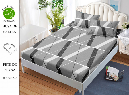 HUSE DE PAT CU ELASTIC - Husa cu Elastic si Fete de Perna Din Finet 180x200cm - Gri Cu Linii