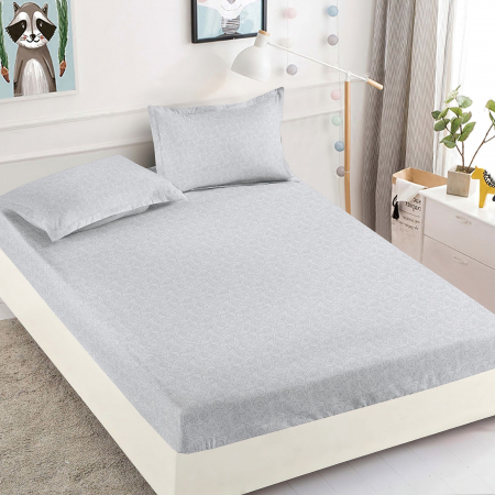 HUSE DE PAT CU ELASTIC - Husa cu Elastic si Fete de Perna Din Finet 180x200cm - Gri Mini Roses