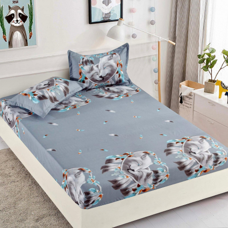 HUSE DE PAT CU ELASTIC - Husa cu Elastic si Fete de Perna Din Finet 180x200cm - Lupi Si Pene