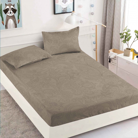 HUSE DE PAT CU ELASTIC - Husa cu Elastic si Fete de Perna Din Finet 180x200cm - Maro Cacao Royal