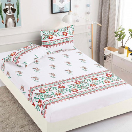 HUSE DE PAT CU ELASTIC - Husa cu Elastic si Fete de Perna Din Finet 180x200cm - Motive Folclorice Traditional
