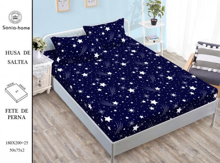 HUSE DE PAT CU ELASTIC - Husa cu Elastic si Fete de Perna Din Finet 180x200cm - Stele Cazatoare