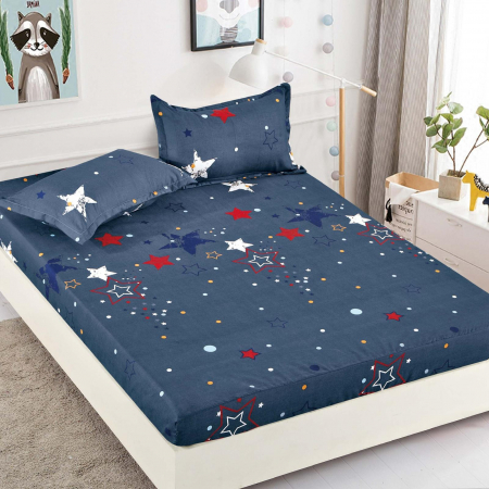 HUSE DE PAT CU ELASTIC - Husa cu Elastic si Fete de Perna Din Finet 180x200cm - Mini Stelute