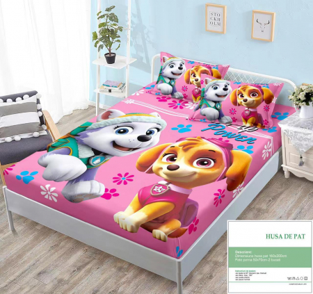 Husa cu Elastic si Fete de Perna Din Finet - Sweet Paw Patrol [0]