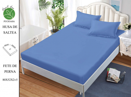 HUSE DE PAT CU ELASTIC - Husa cu Elastic si Fete de Perna Din Finet UNI 180x200cm - Albastru