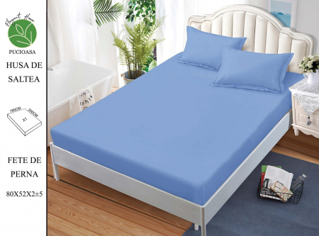HUSE DE PAT CU ELASTIC - Husa cu Elastic si Fete de Perna Din Finet UNI 180x200cm - Blue Ciel