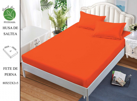 HUSE DE PAT CU ELASTIC - Husa cu Elastic si Fete de Perna Din Finet UNI 180x200cm - Orange