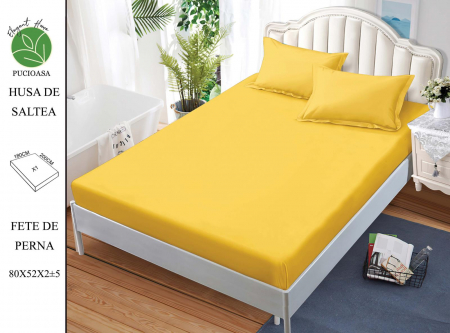 HUSE DE PAT CU ELASTIC - Husa cu Elastic si Fete de Perna Din Finet UNI 180x200cm - Yellow