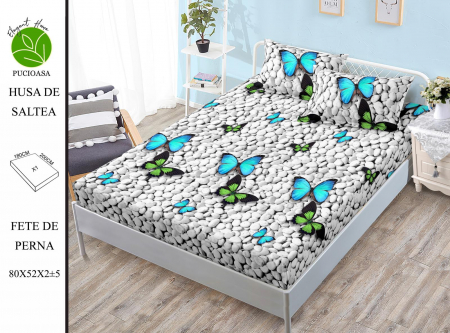 HUSE DE PAT CU ELASTIC - Husa cu Elastic si Fete de Perna Din Finet - Pietricele Si Fluturasi