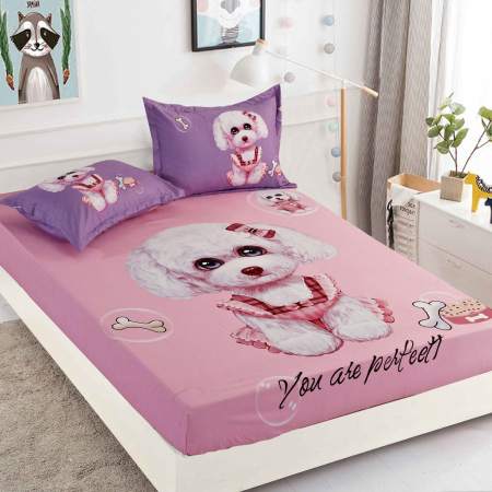 HUSE DE PAT CU ELASTIC - Husa cu Elastic si Fete de Perna Din Finet - Catelus You Are Perfect