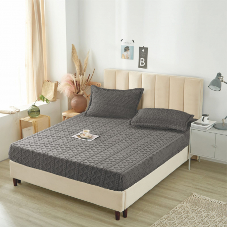 HUSE DE PAT CU ELASTIC - Husa Cu Elastic Si Fete De Perna Tip Tricotata 180x200cm - Gri