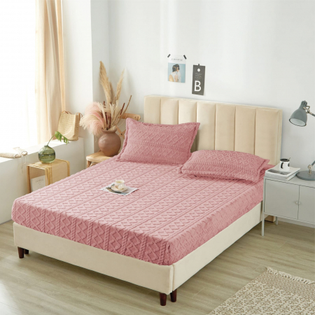 HUSE DE PAT CU ELASTIC - Husa Cu Elastic Si Fete De Perna Tip Tricotata 180x200cm - Roz