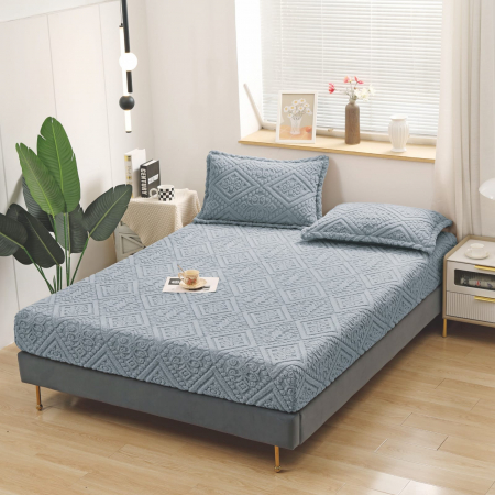 HUSE DE PAT CU ELASTIC - Husa Cu Elastic Si Fete De Perna Tip Tricotata Model Royal 180x200cm - Albastru