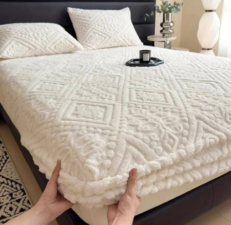 Husa Cu Elastic Si Fete De Perna Tip Tricotata Model Royal 180x200cm - Crem [5]